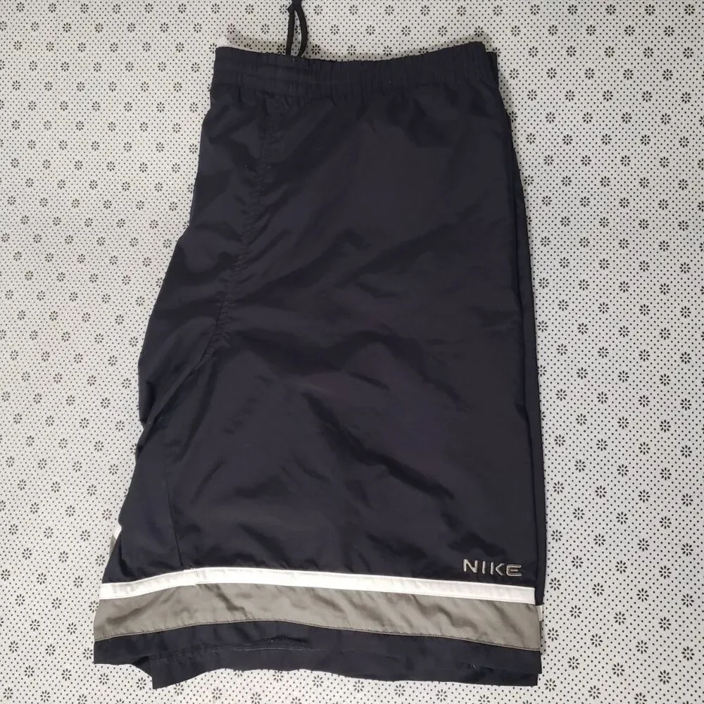 Vintage Nike Mens XXL Black Athletic Shorts Contrast Trim Mesh Lined Activewear